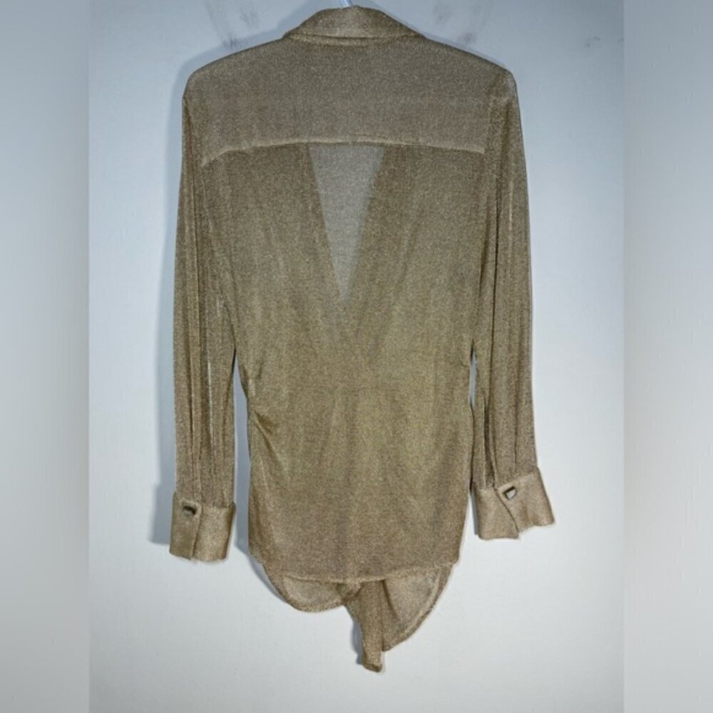 Zara Rose Gold Metallic Thread Pleated Blouse size M - Picture 8 of 11
